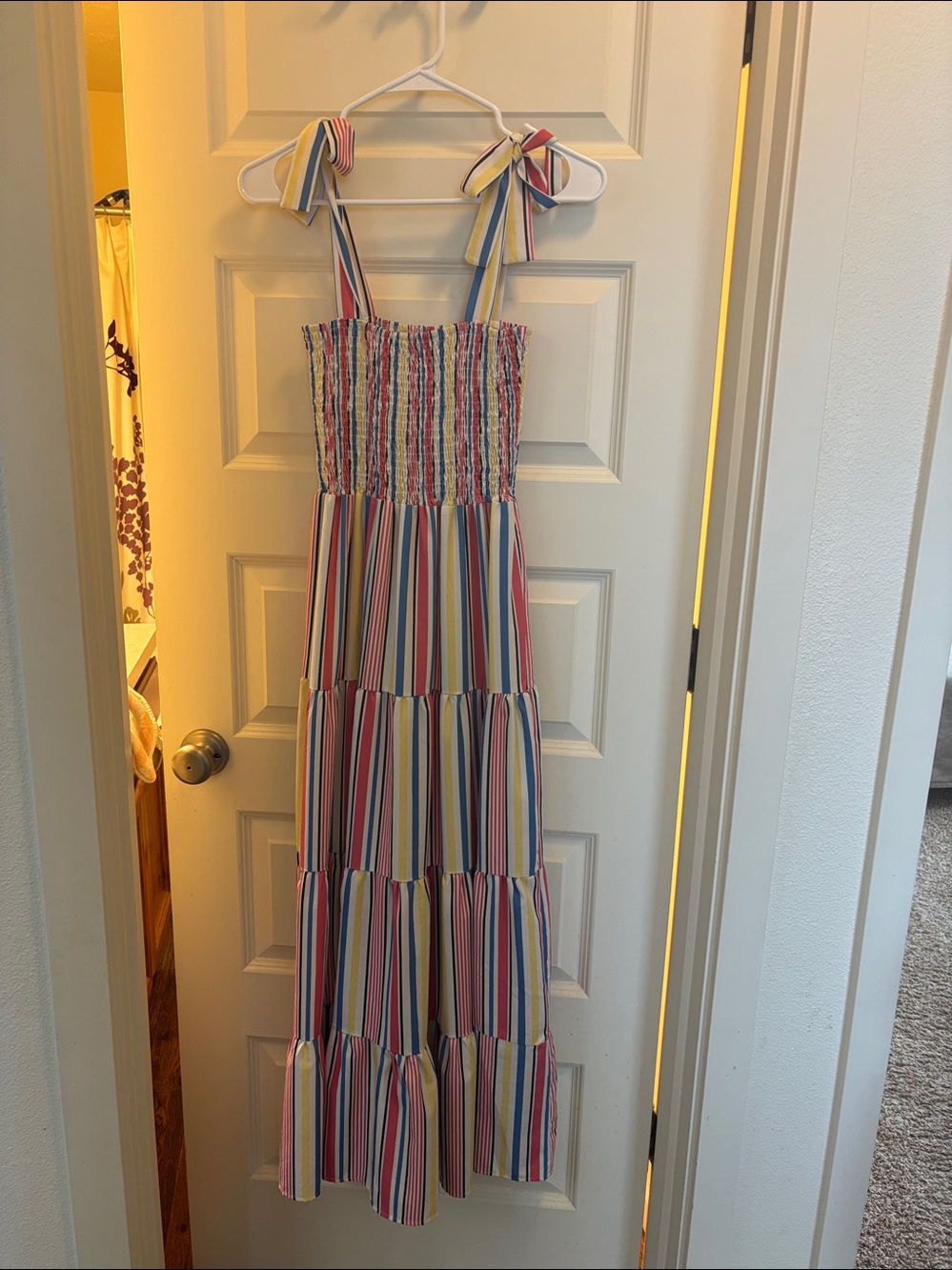 Striped Tiered Maxi Dress in Pink, Blue & Yellow - Picture 4 of 4
